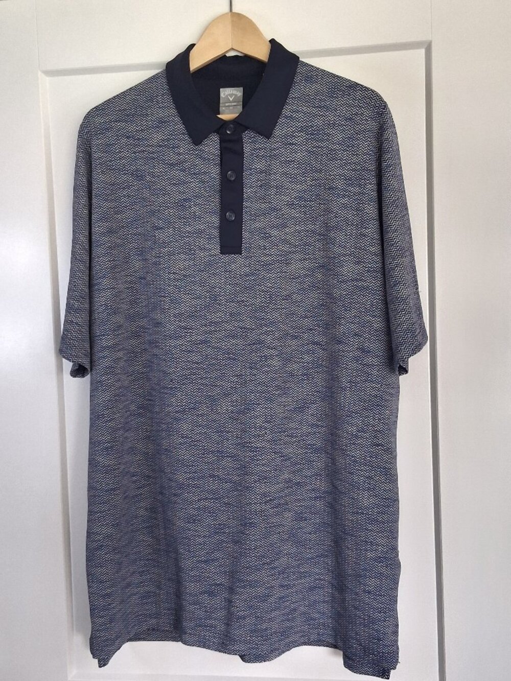 Callaway Opti-Dri Polo Shirt Mens XL Blue Herringbone Golf Performance Short Sl